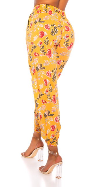 Trendy hoge taille broek met bloemen-print geel
